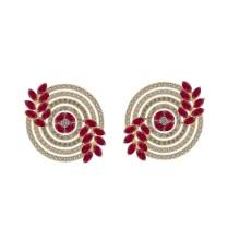 5.60 Ctw SI2/I1 Ruby And Diamond 14K Yellow Gold Earrings