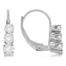 Three-Stone Leverback Diamond Earrings 14k White Gold 0.50ctw