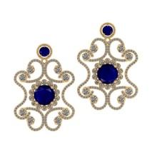 4.14 Ctw SI2/I1 Blue Sapphire and Diamond 14K Yellow Gold Earrings