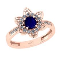 0.76 Ctw SI2/I1Blue Sapphire and Diamond 14K Rose Gold Engagement Ring