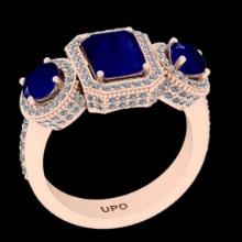 2.85 Ctw VS/SI1 Blue sapphire and Diamond 14K Rose Gold three stone ring (ALL DIAMOND ARE LAB GROWN