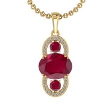 4.22 Ctw VS/SI1Ruby and Diamond 14K Yellow Gold Pendant Necklace (ALL DIAMOND ARE LAB GROWN ) (ALL D