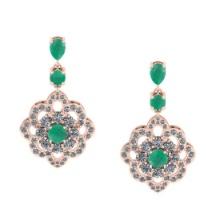 5.20 Ctw VS/SI1 Emerald And Diamond 14K Rose Gold Dangling Earrings (ALL DIAMOND ARE LAB GROWN )