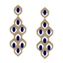 5.75 CtwVS/SI1 Blue Sapphire And Diamond 14K Yellow Gold Dangling Earrings( ALL DIAMOND ARE LAB GROW