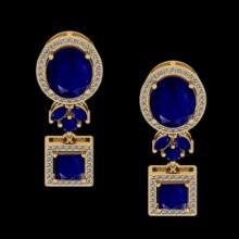7.44 Ctw VS/SI1 Blue sapphire and Diamond 14K Yellow Gold Dangling Earrings (ALL DIAMOND ARE LAB GRO