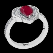2.42 Ctw VS/SI1 Ruby and Diamond 14K White Gold Engagement Halo ring (ALL DIAMOND ARE LAB GROWN )