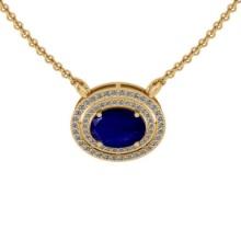 2.92 Ctw VS/SI1 Blue Sapphire And Diamond 14K Yellow Gold Necklace (ALL DIAMOND ARE LAB GROWN )