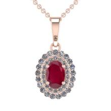 3.49 Ctw VS/SI1 Ruby and Diamond 14K Rose Gold Necklace (ALL DIAMOND ARE LAB GROWN )