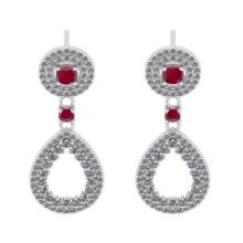 1.71 Ctw VS/SI1 Ruby and Diamond 14K White Gold Dangling Earrings (ALL DIAMOND ARE LAB GROWN