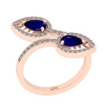 1.35 Ctw VS/SI1 Blue Sapphire and Diamond 14K Rose Gold Engagement Ring(ALL DIAMOND ARE LAB GROWN)