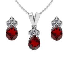 4.15 Ctw VS/SI1 Garnet and Diamond 14K White Gold Pendant +Earrings Necklace Set (ALL DIAMOND ARE LA