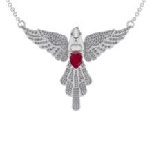2.05 Ctw VS/SI1 Ruby And Diamond 14K White Gold Eagle Necklace (ALL DIAMOND ARE LAB GROWN )