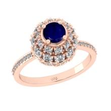 2.00 Ctw VS/SI1 Blue sapphire and Diamond Prong Set 14K Rose Gold Engagement Ring