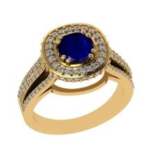 1.81 Ctw VS/SI1 Blue Sapphire and Diamond 14k Yellow Gold Engagement Halo Ring (LAB GROWN)