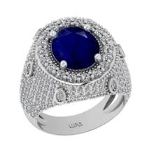 7.00 Ctw VS/SI1 Blue Sapphire And Diamond 14K White Gold Engagement Ring