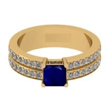 1.10 Ctw VS/SI1 Blue Sapphire And Diamond 14K Yellow Gold Cocktail Ring
