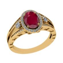 1.61 Ctw VS/SI1 Ruby and Diamond 14k Yellow Gold Engagement Halo Ring (LAB GROWN)