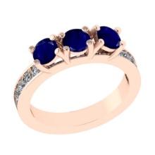 1.25 Ctw VS/SI1 Blue Sapphire and Diamond 14K Rose Gold Engagement Ring (ALL DIAMOND ARE LAB GROWN)