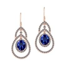 12.97 Ctw VS/SI1 Tanzanite And Diamond 18k Rose Gold Wire Hook Earrings