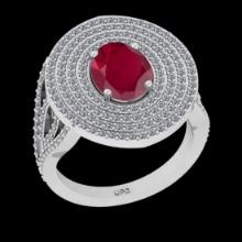 3.13 Ctw VS/SI1 Ruby and Diamond 14K White Gold Engagement Halo ring (ALL DIAMOND ARE LAB GROWN )