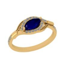 0.57 Ctw VS/SI1 Blue Sapphire And Diamond 14K Yellow Gold Engagement Ring