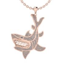 1.71 Ctw SI2/SI1 Diamond Style Prong Set 18K Rose Gold Shark Fish Necklace (ALL DIAMOND ARE LAB GROW