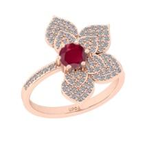 0.92 Ctw VS/SI1 Ruby and Diamond Prong Set 14K Rose Gold Engagement Ring