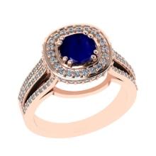 1.81 Ctw VS/SI1 Blue Sapphire and Diamond 14k Rose Gold Engagement Halo Ring (LAB GROWN)