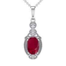 5.45 Ctw VS/SI1 Ruby And Diamond 14K White Gold Vintage Style NecklaceALL DIAMOND ARE LAB GROWN