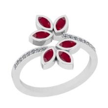 0.72 Ctw VS/SI1 Ruby And Diamond 14K White Gold Bypass Ring