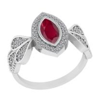 0.83 Ctw VS/SI1 Ruby and Diamond14K White Gold Engagement Ring