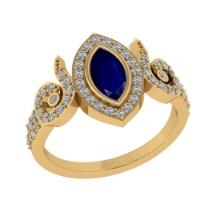 0.93 Ctw VS/SI1 Blue Sapphire and Diamond14K Yellow Gold Engagement Ring