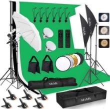 MsMk Photography Lighting Kit 8.5x10ft Backdrop Support System and LED Softbox Set