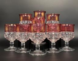Set of 9 King's Crown Cranberry Thumbprint Goblets