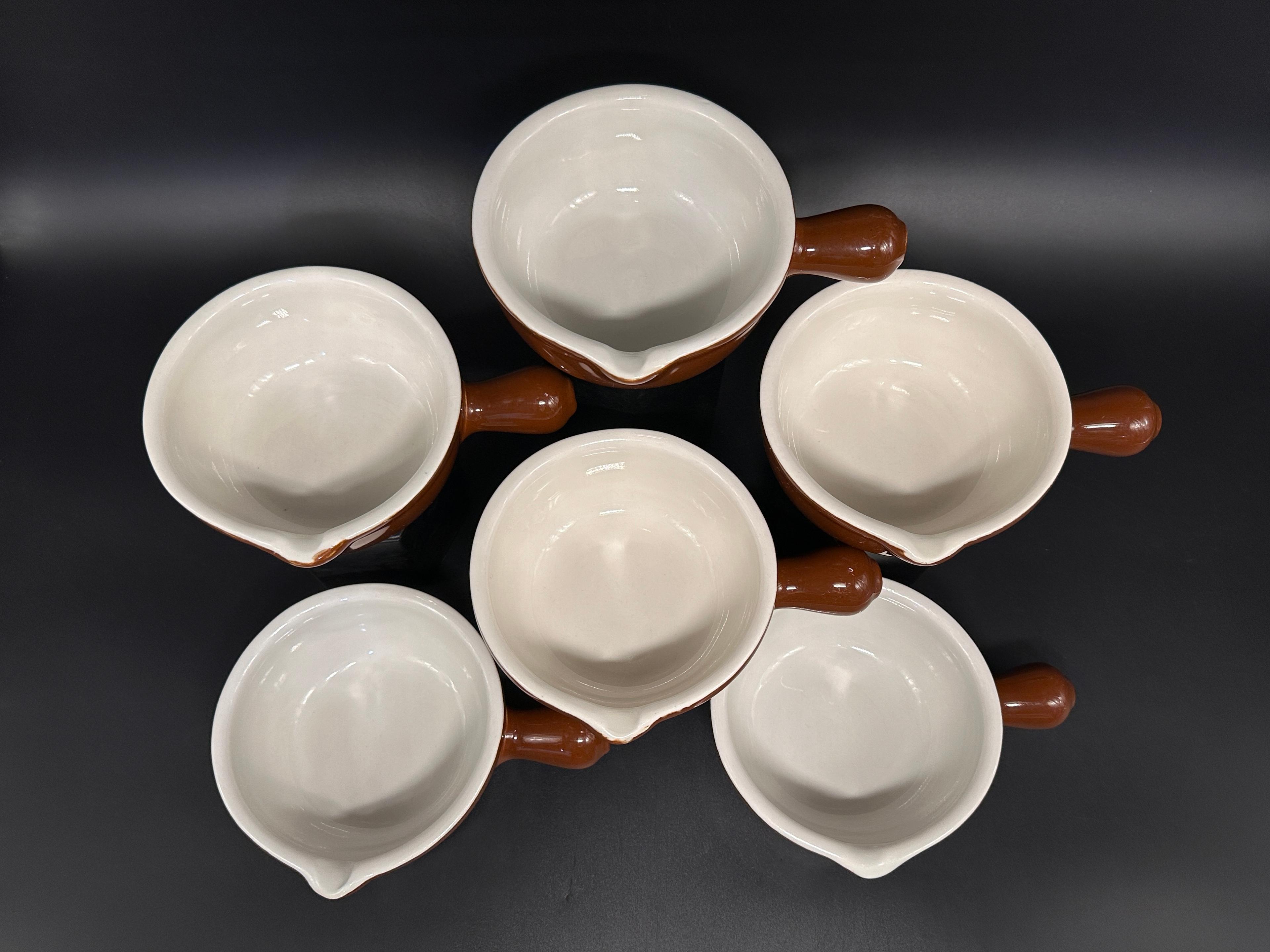 Set of 6 Vintage Hall Crock Soup Bowls #645 Brown and White