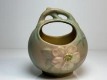 Weller Pottery Wild Rose Basket Vase