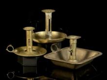 Three Brass Copper Chamber Sticks