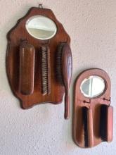 (2) Edwardian Men's Grooming Brushes on Hanging Mirrors