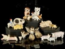 Owl and Pig Miniature Animal Figurines
