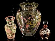 Beautiful Hand painted Glass Vases with Perfume Bottle