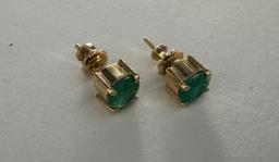 18k GOLD EARRINGS + NATURAL COLOMBIAN EMERALDS STUDS