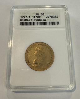 GOLD COIN 1797-A 1F'OR FROM GERMANY PRUSSIA ANACS GRADED AU 50
