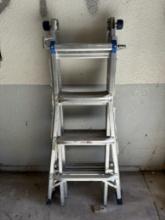 Multi-purpose folding aluminum scaffolding stairway ladder