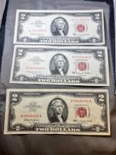 3- 1963 $2.00 Red Seal US Banknotes