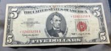 1963 $5.00 Red Seal Star Note