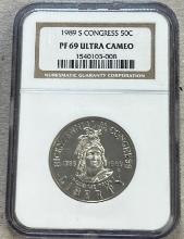 1989S Congress 50 Cent Piece, PF69 Ultra Cameo in NGC Holder