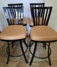 (4) 30" Bar Stools-Black Metal with Tan Seats