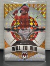 Joey Votto 2022 Panini Mosaic Will to Win Orange Flourescent Mosaic (#40/99) Prizm Insert #WW-2