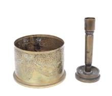 Trench Art Shell and Candlestick
