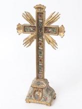 Important Documented Saxon Quill Polychrome Reliquary Cross, Circa 1750